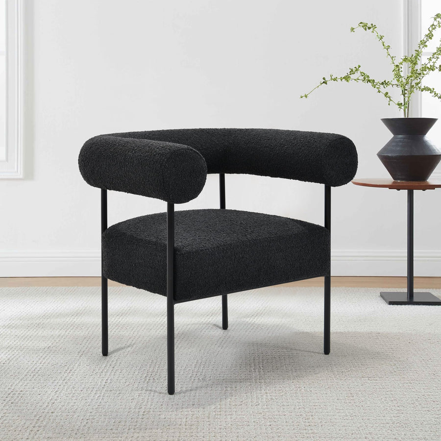 Melvin Contemporary Boucle Fabric Accent Black Legs, 1 Chair