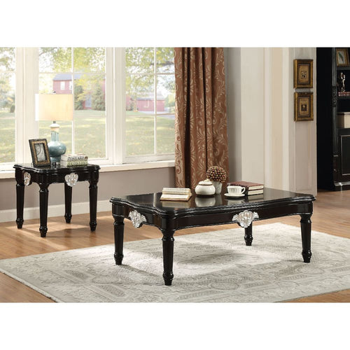 Ernestine Coffee & End Tables - Scalloped Wood or Marble Tops with Carved Aprons in Black