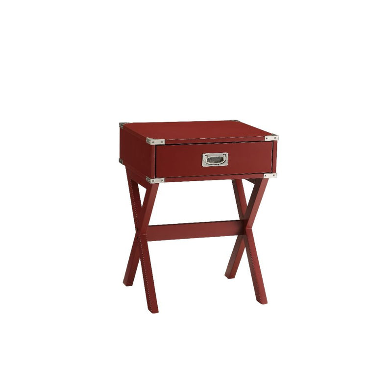 Babs Accent Table with Drawer - Metal Corner Strapping & X-Base in Red, Black or White