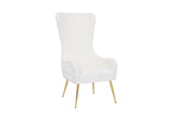 Side profile of the Blair modern armchair showing the curved backrest.