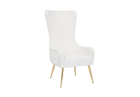 Side profile of the Blair modern armchair showing the curved backrest.