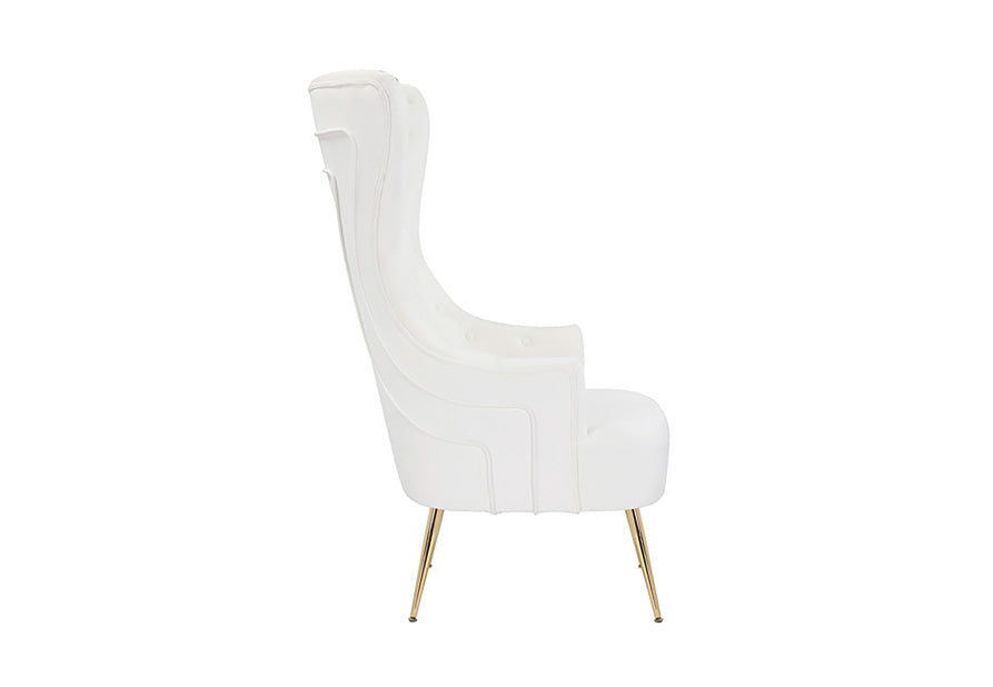 Tapered gold legs on gray velvet accent chair by FOAK