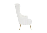 Tapered gold legs on gray velvet accent chair by FOAK