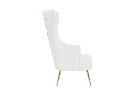 Tapered gold legs on gray velvet accent chair by FOAK