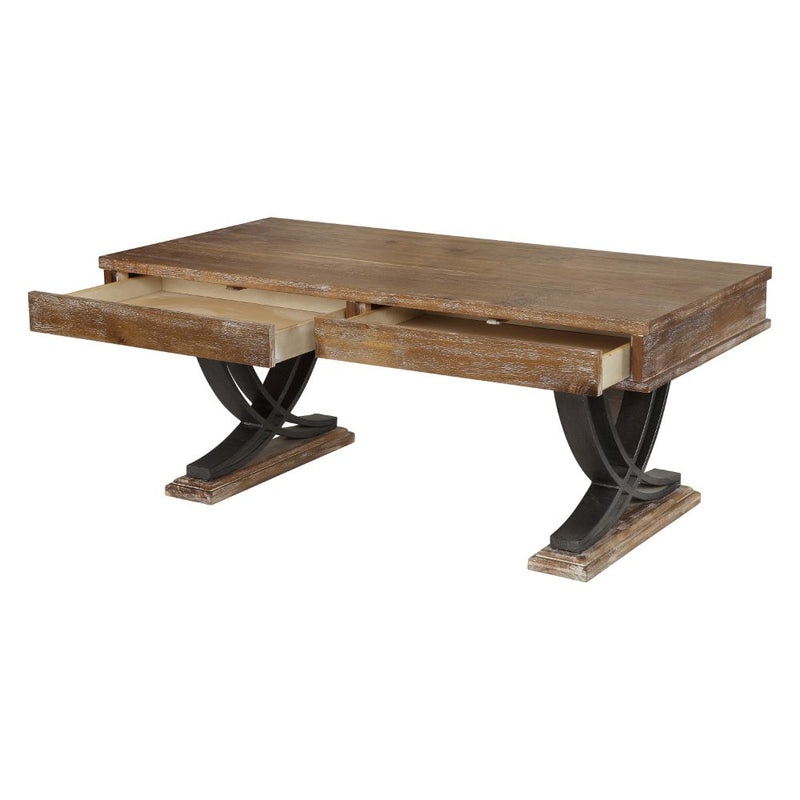 Pellio Rustic Industrial Coffee & End Table - X-Shaped Metal Legs in Antique Oak & Black