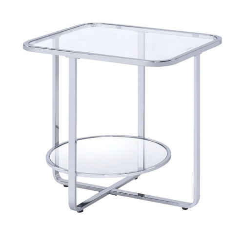 Hollo End Table - Glass Top & Mirrored Shelf on Chrome Sled Base