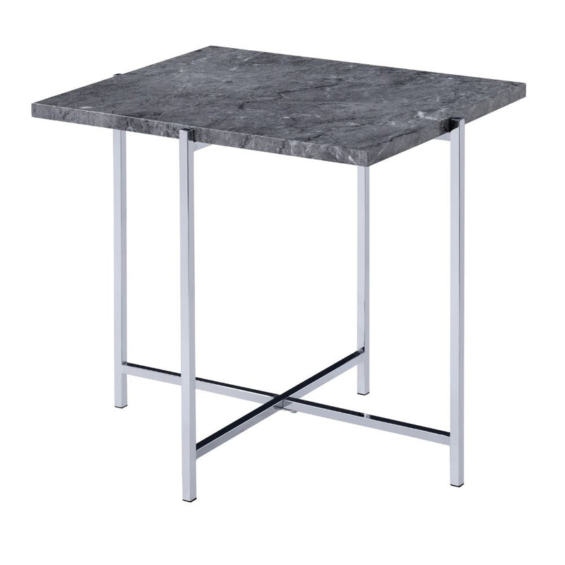 Adelae End Table - Marble-Look Top & Chrome X-Base