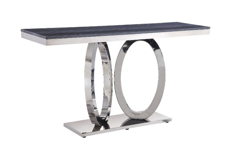 Zasir Sofa Table - Gray Faux Marble Top & Mirrored Silver Stainless Steel Base