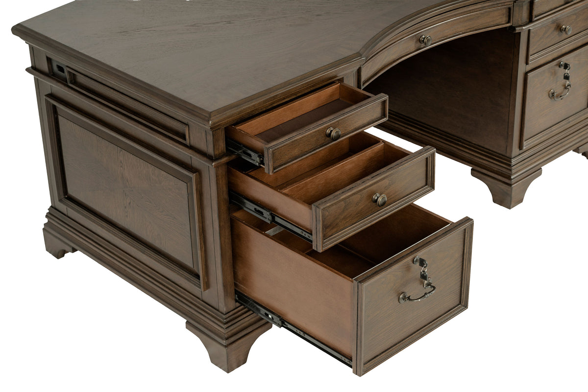 Hartshill Executive Desk, Credenza, File Cabinet & Bookcases - Traditional Home Office in Burnished Oak