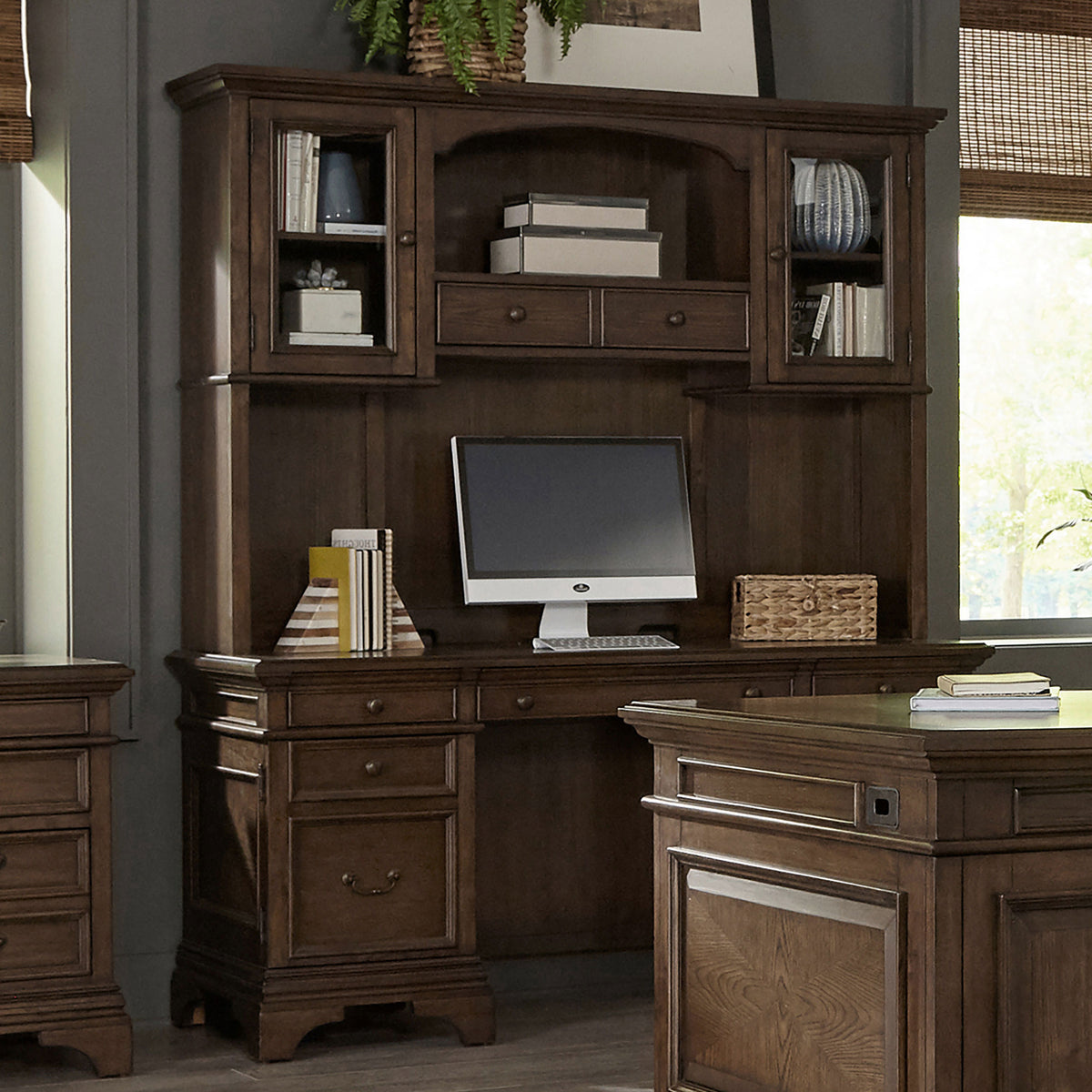 Hartshill Executive Desk, Credenza, File Cabinet & Bookcases - Traditional Home Office in Burnished Oak - lifestyle