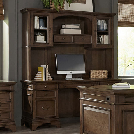 Hartshill Executive Desk, Credenza, File Cabinet & Bookcases - Traditional Home Office in Burnished Oak - lifestyle