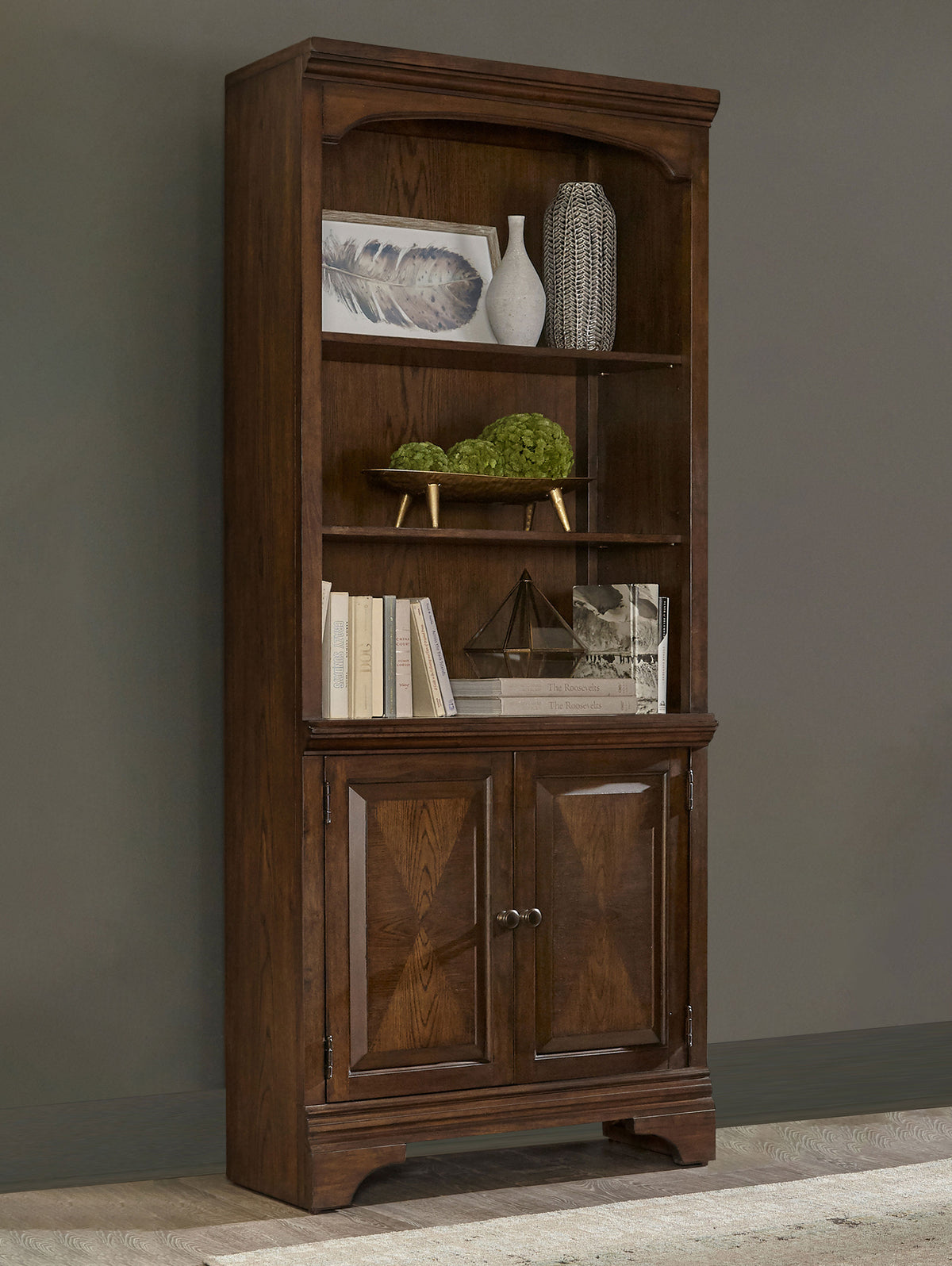 Hartshill Executive Desk, Credenza, File Cabinet & Bookcases - Traditional Home Office in Burnished Oak - lifestyle