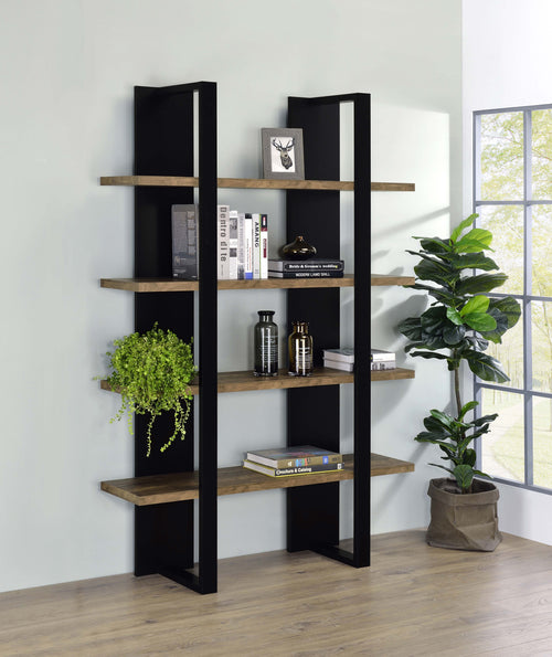 Danbrook 71" 4-Shelf Bookshelf - Floating-Shelf Design in Black & Aged Walnut