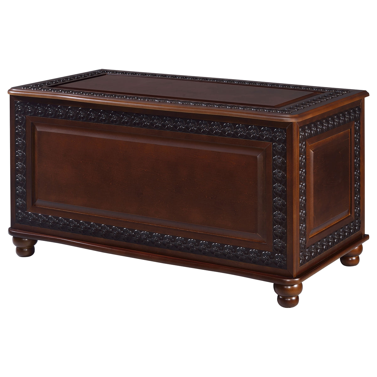 Finlay Cedar-Lined Storage Chest - Carved Trim, Turned Feet & Safety Hinge in Dark Tobacco – view 6