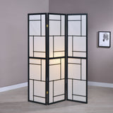 Damis 3-Panel Folding Shoji Screen Room Divider - Black Frame with White Fabric Panels – view 1