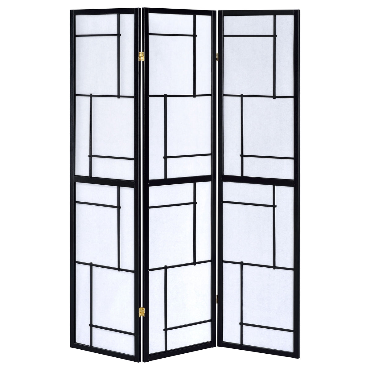 Damis 3-Panel Folding Shoji Screen Room Divider - Black Frame with White Fabric Panels – view 3