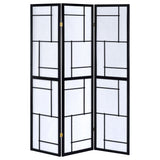 Damis 3-Panel Folding Shoji Screen Room Divider - Black Frame with White Fabric Panels – view 3