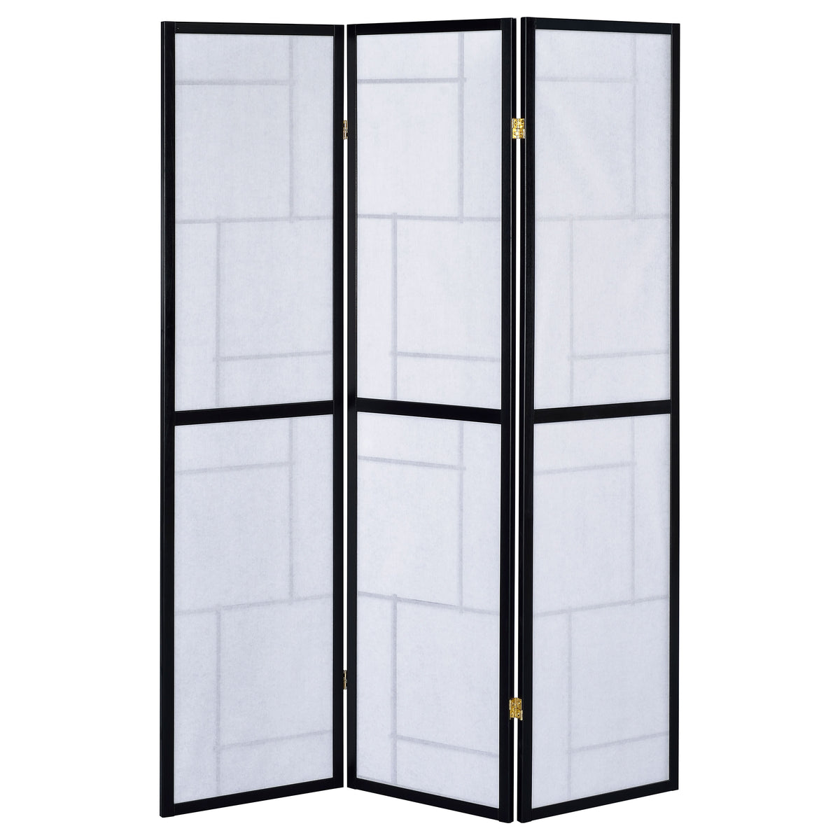 Damis 3-Panel Folding Shoji Screen Room Divider - Black Frame with White Fabric Panels – view 5