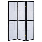 Damis 3-Panel Folding Shoji Screen Room Divider - Black Frame with White Fabric Panels – view 5