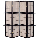 Iggy 4-Panel Folding Room Divider with 2 Shelves - Tan Jute Panels in Cappuccino Wood Frame – view 3