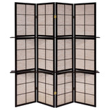 Iggy 4-Panel Folding Room Divider with 2 Shelves - Tan Jute Panels in Cappuccino Wood Frame – view 4
