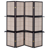 Iggy 4-Panel Folding Room Divider with 2 Shelves - Tan Jute Panels in Cappuccino Wood Frame – view 5