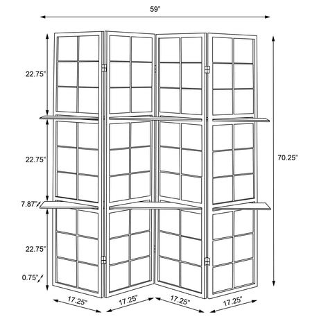 Iggy 4-Panel Folding Room Divider with 2 Shelves - Tan Jute Panels in Cappuccino Wood Frame – view 7