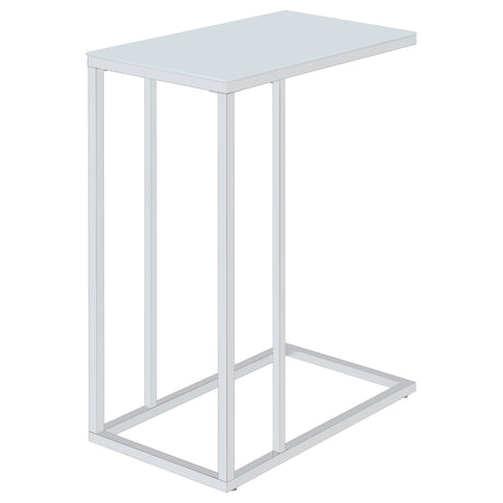 Stella C-Shaped Sofa Side Table - White Glass Top on Chrome Frame – view 4