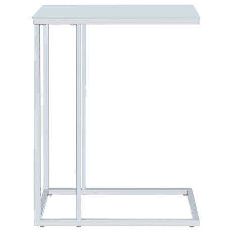 Stella C-Shaped Sofa Side Table - White Glass Top on Chrome Frame – view 5