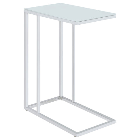 Stella C-Shaped Sofa Side Table - White Glass Top on Chrome Frame – view 6
