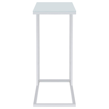 Stella C-Shaped Sofa Side Table - White Glass Top on Chrome Frame – view 7