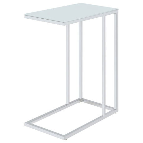 Stella C-Shaped Sofa Side Table - White Glass Top on Chrome Frame – view 8