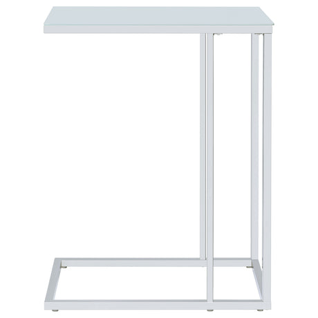 Stella C-Shaped Sofa Side Table - White Glass Top on Chrome Frame – view 9