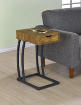 Troy C-Shaped Side Table with Drawer & Charging Station - Rustic Nutmeg and Gunmetal – view 1