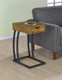 Troy C-Shaped Side Table with Drawer & Charging Station - Rustic Nutmeg and Gunmetal – view 1