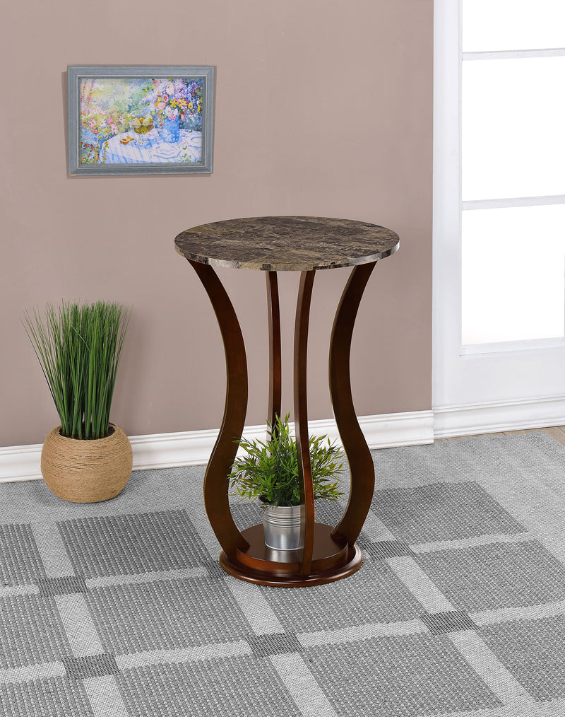 Elton Round Faux Marble Top Plant Stand & Accent Table - Traditional Brown with Curved Legs