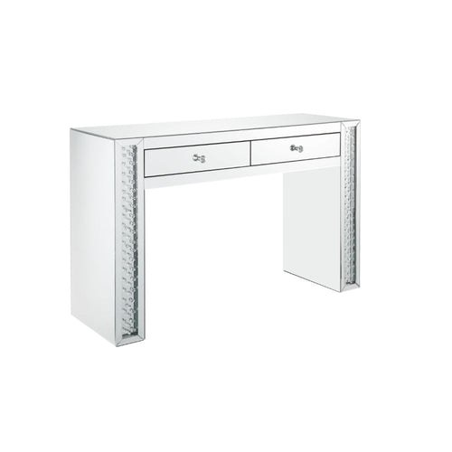 Nysa Mirrored Vanity Desk - Beveled Mirror Finish with Faux Crystal Inlay Sled Base