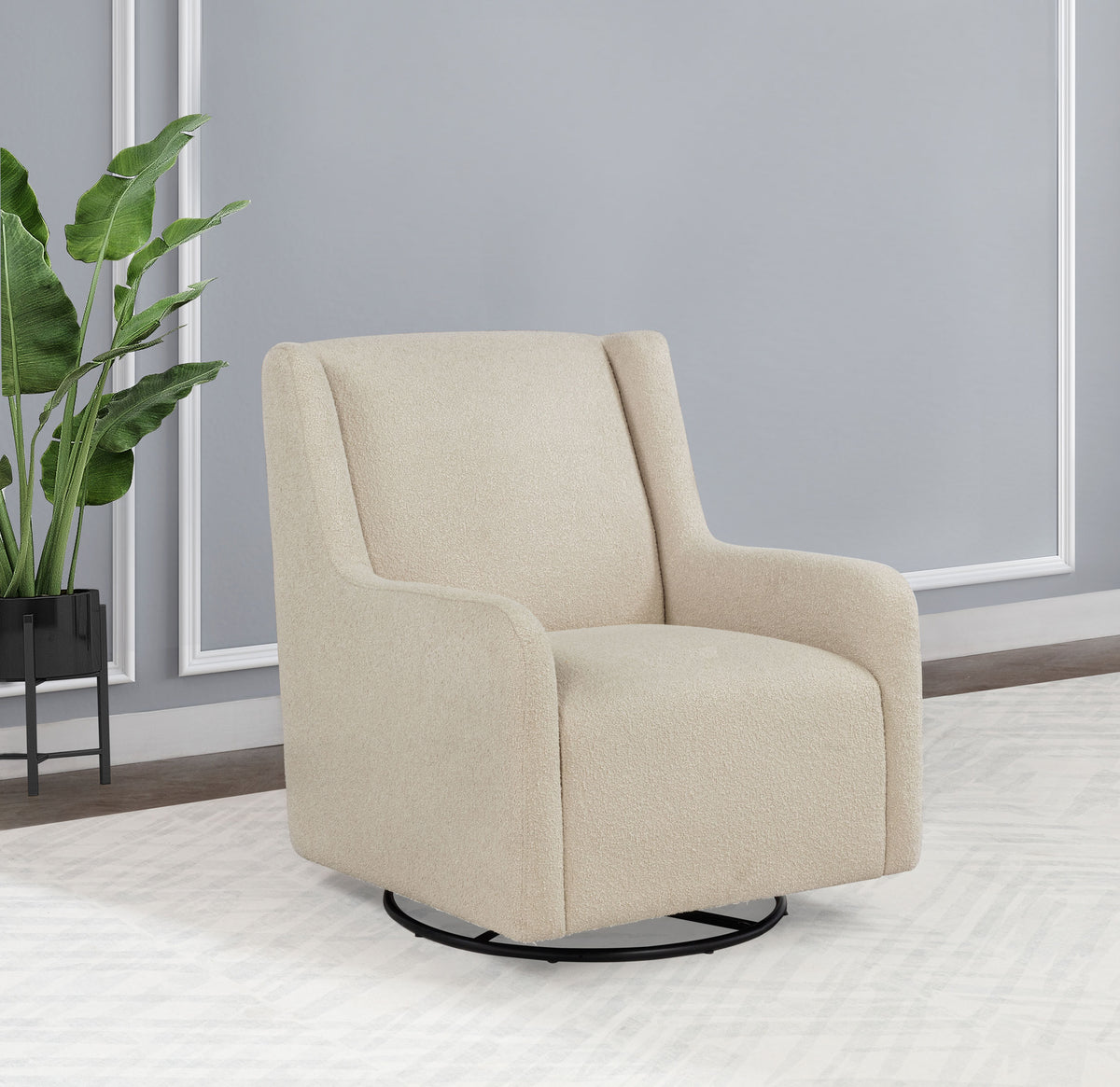 Serra Swivel Glider Chair - Sandy Beige Boucle for Nursery or Living Room – view 1