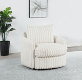 Sarco Channel-Tufted Corduroy Swivel Accent Chair - 360-Degree Swivel in Ivory – view 1