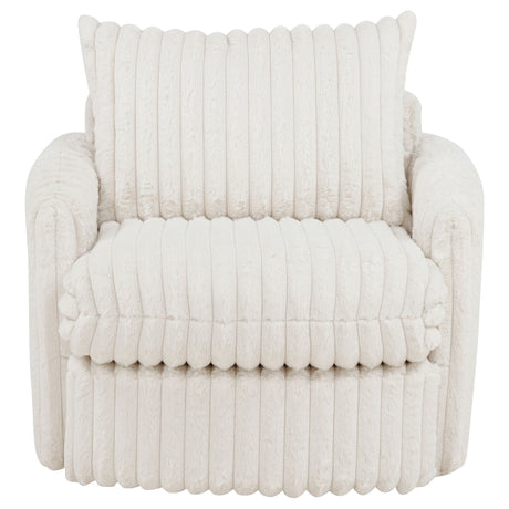 Sarco Channel-Tufted Corduroy Swivel Accent Chair - 360-Degree Swivel in Ivory – view 3