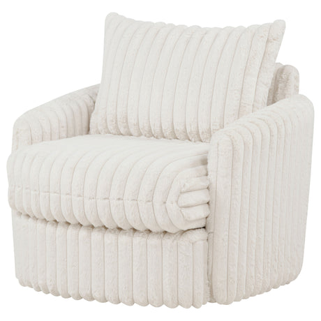 Sarco Channel-Tufted Corduroy Swivel Accent Chair - 360-Degree Swivel in Ivory – view 4