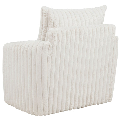 Sarco Channel-Tufted Corduroy Swivel Accent Chair - 360-Degree Swivel in Ivory – view 6