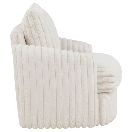 Sarco Channel-Tufted Corduroy Swivel Accent Chair - 360-Degree Swivel in Ivory – view 9