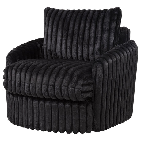 Sarco Channel-Tufted Swivel Accent Chair - Black Corduroy with 360-Degree Swivel – view 4