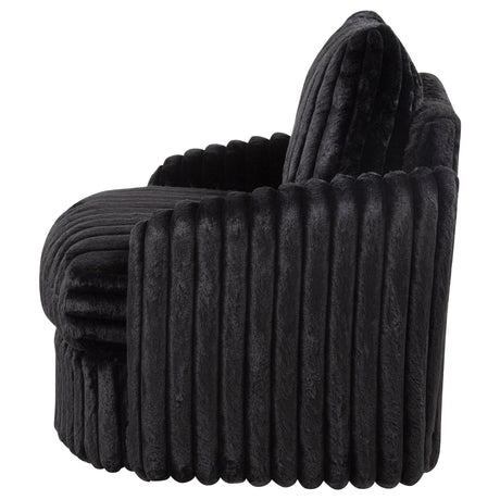 Sarco Channel-Tufted Swivel Accent Chair - Black Corduroy with 360-Degree Swivel – view 5