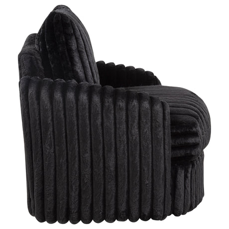 Sarco Channel-Tufted Swivel Accent Chair - Black Corduroy with 360-Degree Swivel – view 9