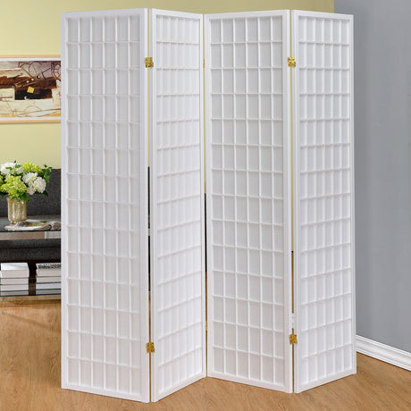 Roberto 4-Panel Shoji-Style Room Divider - White Grid Frame with Fabric Panels – view 1