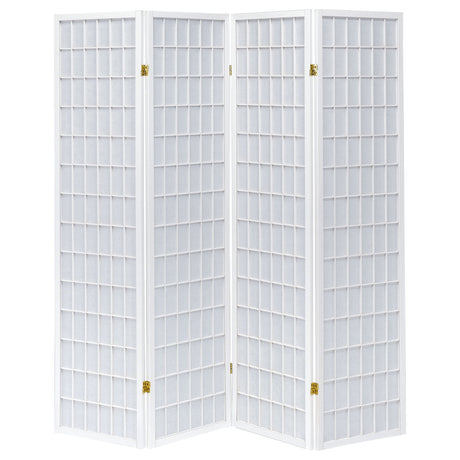 Roberto 4-Panel Shoji-Style Room Divider - White Grid Frame with Fabric Panels – view 3