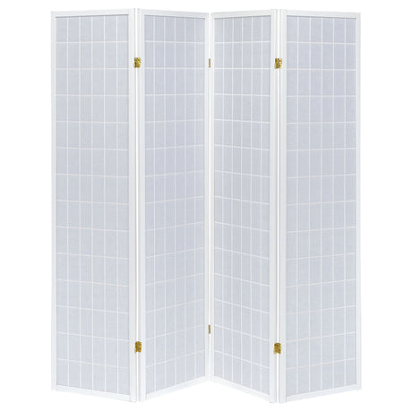 Roberto 4-Panel Shoji-Style Room Divider - White Grid Frame with Fabric Panels – view 4