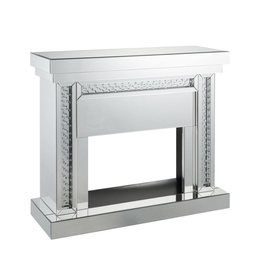 Nysa Mirrored LED Electric Fireplace - Beveled Mirror Frame with Faux Crystal Inlay